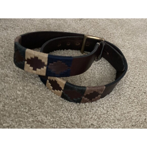 Old Ombu Pampa Leather Blue,Green,Tan & Brown Wax Thread Belt Adult Sz 105 40” L - Picture 10 of 12